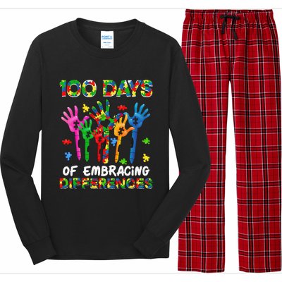 100 Days Of Embracing Differences Autism Awareness Teacher Long Sleeve Pajama Set