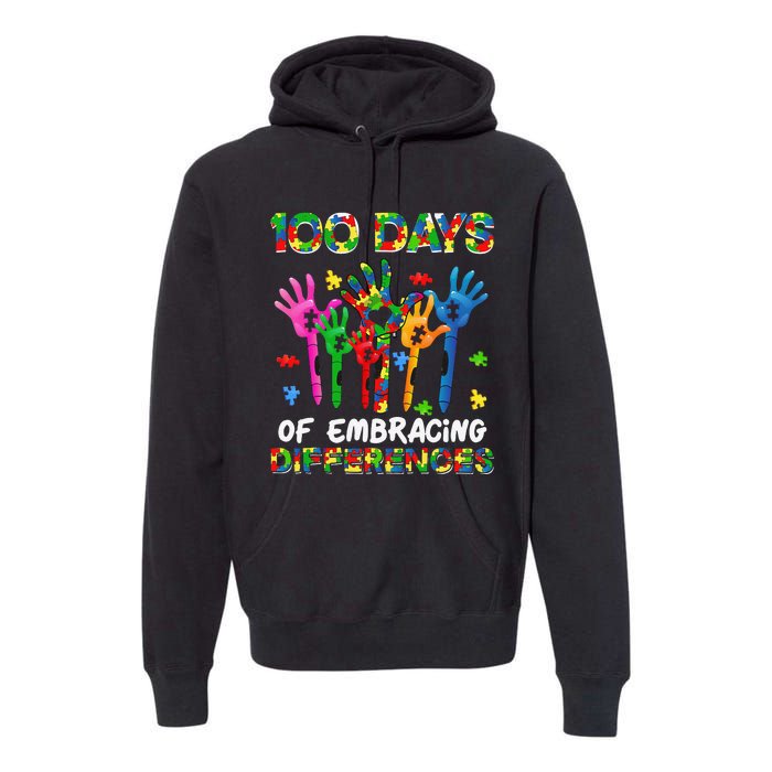 100 Days Of Embracing Differences Autism Awareness Teacher Premium Hoodie