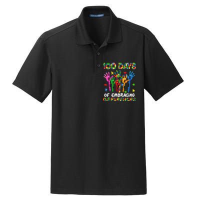 100 Days Of Embracing Differences Autism Awareness Teacher Dry Zone Grid Polo