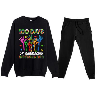 100 Days Of Embracing Differences Autism Awareness Teacher Premium Crewneck Sweatsuit Set