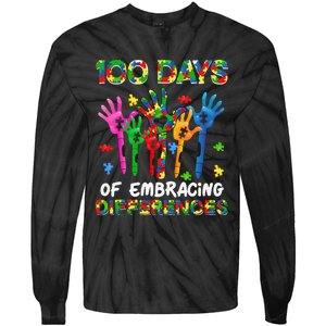 100 Days Of Embracing Differences Autism Awareness Teacher Tie-Dye Long Sleeve Shirt