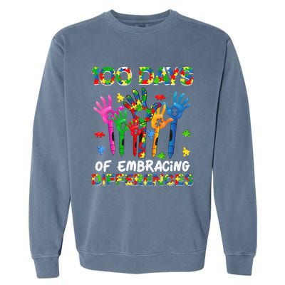 100 Days Of Embracing Differences Autism Awareness Teacher Garment-Dyed Sweatshirt