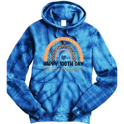 100th Day Of Kindergarten 100 Days Leopard Rainbow Teacher Gift Tie Dye Hoodie