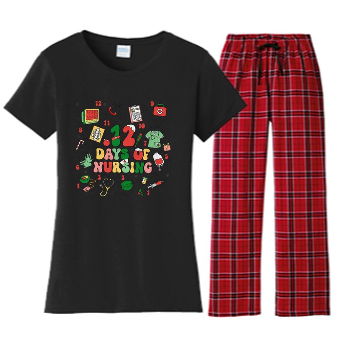 12 Days Of Nursing Christmas Rn Icu Er Nurse Crew Holiday Women's Flannel Pajama Set