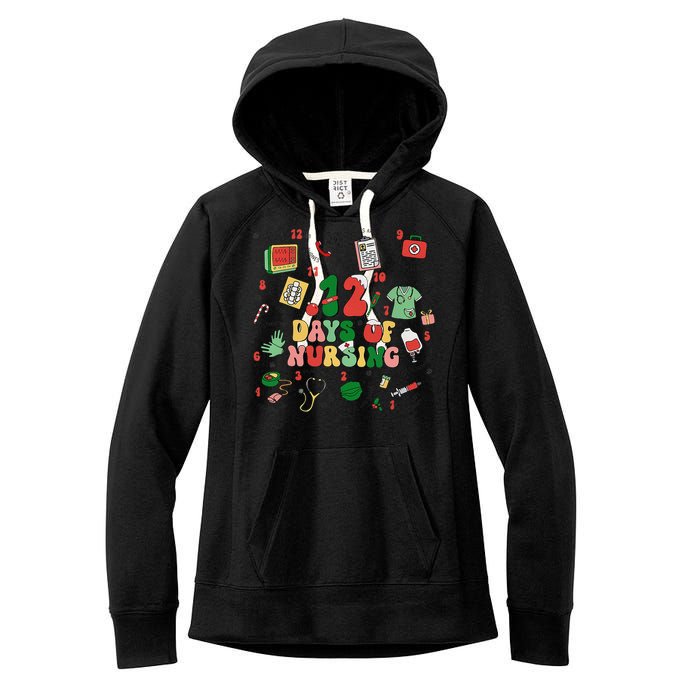 12 Days Of Nursing Christmas Rn Icu Er Nurse Crew Holiday Women's Fleece Hoodie