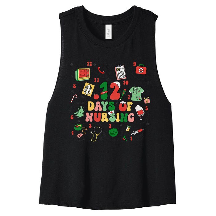 12 Days Of Nursing Christmas Rn Icu Er Nurse Crew Holiday Women's Racerback Cropped Tank