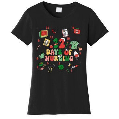 12 Days Of Nursing Christmas Rn Icu Er Nurse Crew Holiday Women's T-Shirt