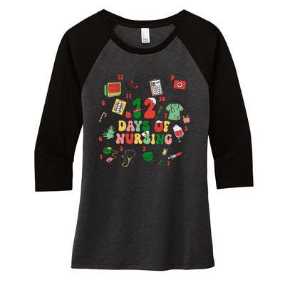 12 Days Of Nursing Christmas Rn Icu Er Nurse Crew Holiday Women's Tri-Blend 3/4-Sleeve Raglan Shirt