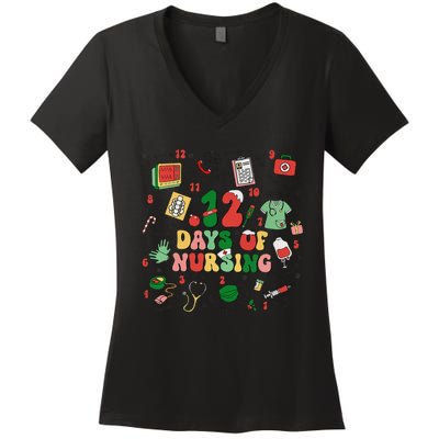 12 Days Of Nursing Christmas Rn Icu Er Nurse Crew Holiday Women's V-Neck T-Shirt