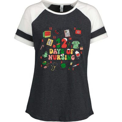 12 Days Of Nursing Christmas Rn Icu Er Nurse Crew Holiday Enza Ladies Jersey Colorblock Tee