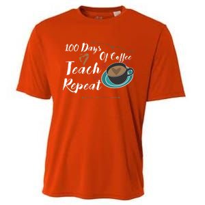 100 Days Of Coffee Teach Repeat Great For Gift Cool Gift Cooling Performance Crew T-Shirt