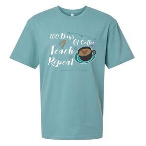 100 Days Of Coffee Teach Repeat Great For Gift Cool Gift Sueded Cloud Jersey T-Shirt