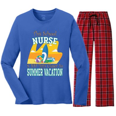 100 Days Of School Nurse Great Gift Funny 100th Day Of School Gift Women's Long Sleeve Flannel Pajama Set 