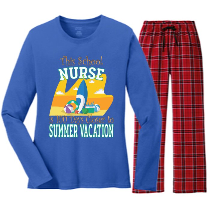 100 Days Of School Nurse Great Gift Funny 100th Day Of School Gift Women's Long Sleeve Flannel Pajama Set 