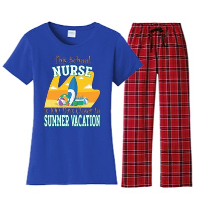 100 Days Of School Nurse Great Gift Funny 100th Day Of School Gift Women's Flannel Pajama Set