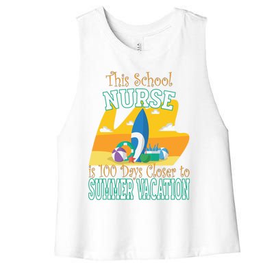 100 Days Of School Nurse Great Gift Funny 100th Day Of School Gift Women's Racerback Cropped Tank