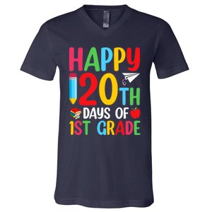 120th Day Of School Teachers Happy 120 Days Of 1st Grade V-Neck T-Shirt