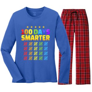 100 Days Of School Smarter For 100th Day Student Teacher Cool Gift Women's Long Sleeve Flannel Pajama Set 