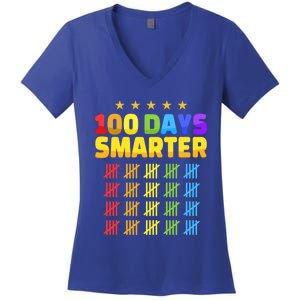 100 Days Of School Smarter For 100th Day Student Teacher Cool Gift Women's V-Neck T-Shirt