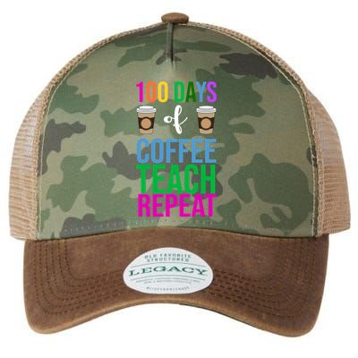 100 Days Of School Coffee Teach Repeat Legacy Tie Dye Trucker Hat
