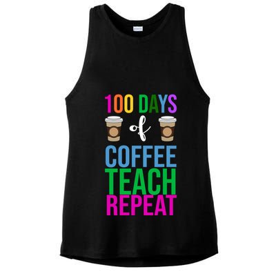 100 Days Of School Coffee Teach Repeat Ladies PosiCharge Tri-Blend Wicking Tank