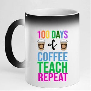 100 Days Of School Coffee Teach Repeat 11oz Black Color Changing Mug