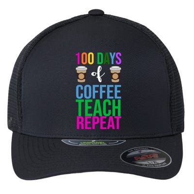 100 Days Of School Coffee Teach Repeat Flexfit Unipanel Trucker Cap