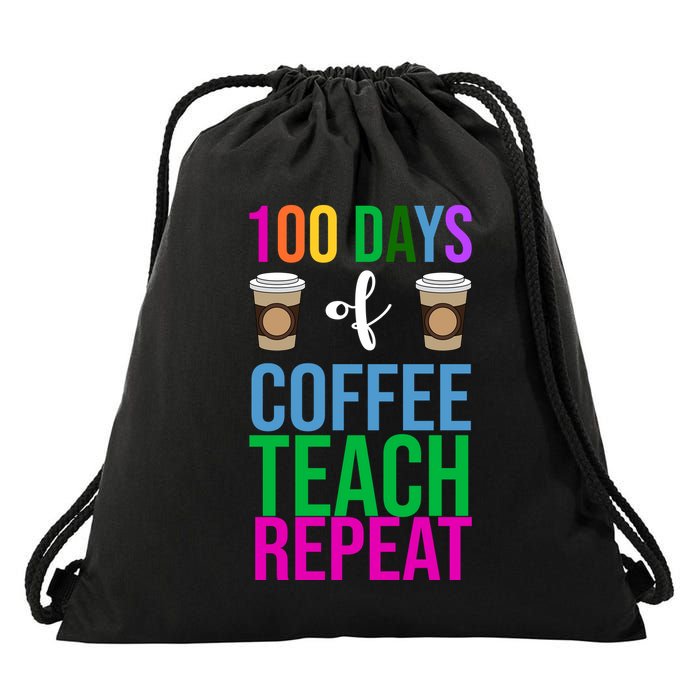 100 Days Of School Coffee Teach Repeat Drawstring Bag