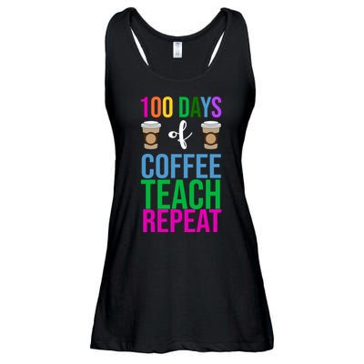100 Days Of School Coffee Teach Repeat Ladies Essential Flowy Tank