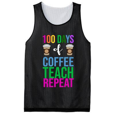 100 Days Of School Coffee Teach Repeat Mesh Reversible Basketball Jersey Tank