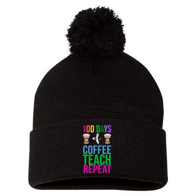 100 Days Of School Coffee Teach Repeat Pom Pom 12in Knit Beanie