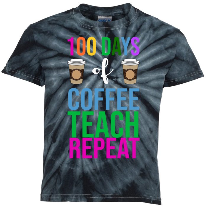 100 Days Of School Coffee Teach Repeat Kids Tie-Dye T-Shirt