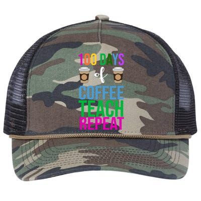 100 Days Of School Coffee Teach Repeat Retro Rope Trucker Hat Cap