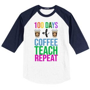 100 Days Of School Coffee Teach Repeat Baseball Sleeve Shirt