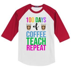 100 Days Of School Coffee Teach Repeat Kids Colorblock Raglan Jersey