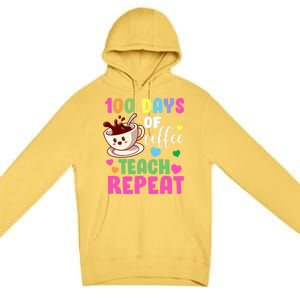 100 Days Of Coffee Teach Repeat School Teaching Chaos Meaningful Gift Premium Pullover Hoodie