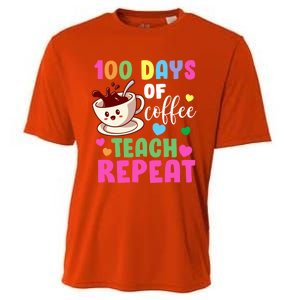 100 Days Of Coffee Teach Repeat School Teaching Chaos Meaningful Gift Cooling Performance Crew T-Shirt