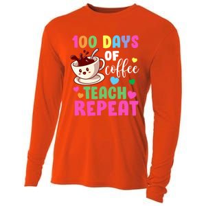 100 Days Of Coffee Teach Repeat School Teaching Chaos Meaningful Gift Cooling Performance Long Sleeve Crew