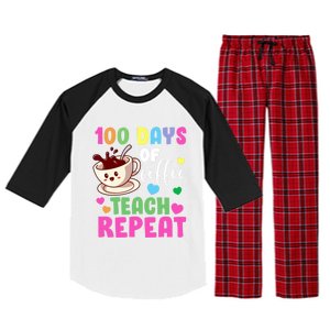 100 Days Of Coffee Teach Repeat School Teaching Chaos Meaningful Gift Raglan Sleeve Pajama Set