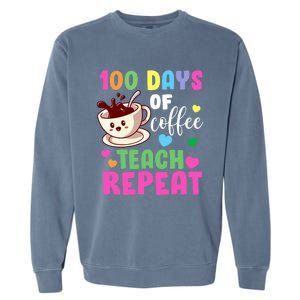 100 Days Of Coffee Teach Repeat School Teaching Chaos Meaningful Gift Garment-Dyed Sweatshirt