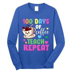 100 Days Of Coffee Teach Repeat School Teaching Chaos Meaningful Gift Long Sleeve Shirt