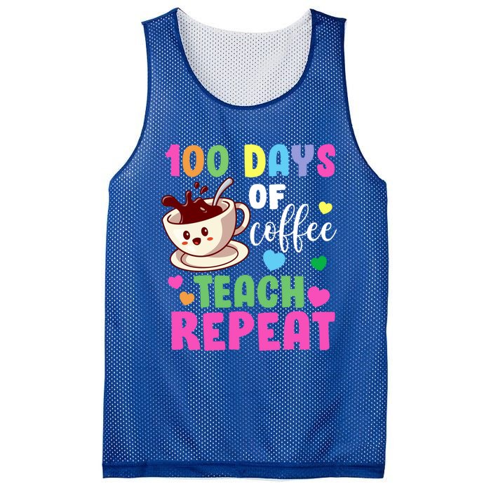 100 Days Of Coffee Teach Repeat School Teaching Chaos Meaningful Gift Mesh Reversible Basketball Jersey Tank