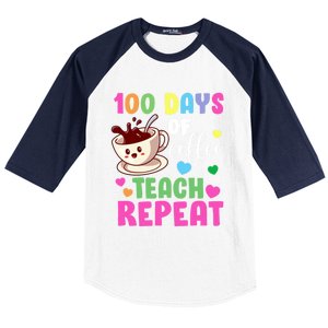 100 Days Of Coffee Teach Repeat School Teaching Chaos Meaningful Gift Baseball Sleeve Shirt