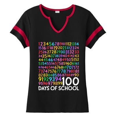 100th Day Of School Teacher 100 Days Math Numbers Ladies Halftime Notch Neck Tee