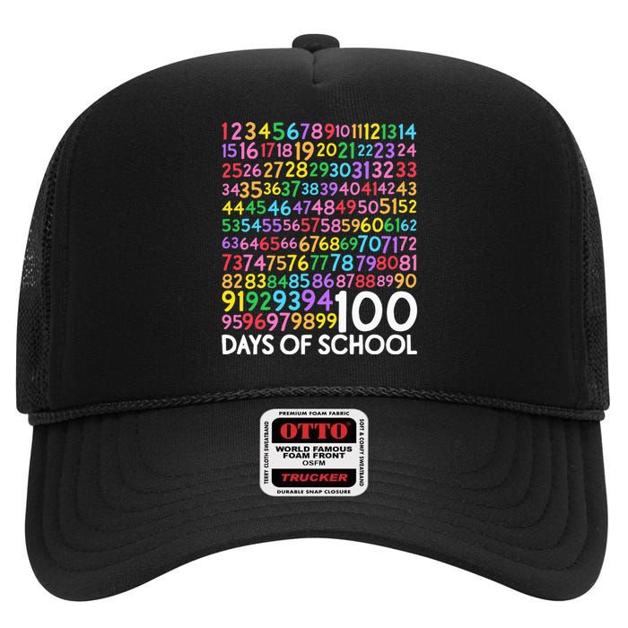 100th Day Of School Teacher 100 Days Math Numbers High Crown Mesh Back Trucker Hat