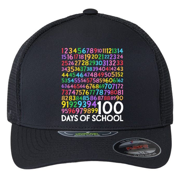 100th Day Of School Teacher 100 Days Math Numbers Flexfit Unipanel Trucker Cap