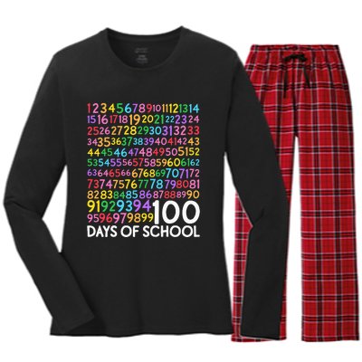 100th Day Of School Teacher 100 Days Math Numbers Women's Long Sleeve Flannel Pajama Set 