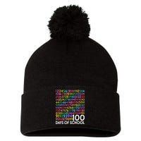 100th Day Of School Teacher 100 Days Math Numbers Pom Pom 12in Knit Beanie