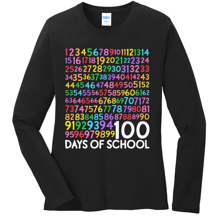 100th Day Of School Teacher 100 Days Math Numbers Ladies Long Sleeve Shirt