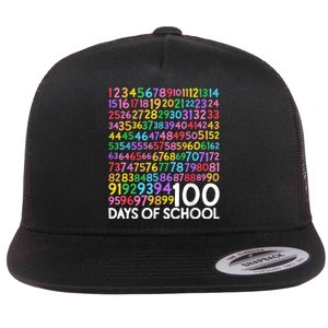 100th Day Of School Teacher Students 100 Days Math Numbers Flat Bill Trucker Hat